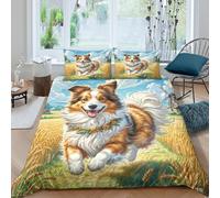 JOFHYYSIE Shetland Sheepdog 3D Printing Duvet Covers Bedding Soft Microfibre Hidden Zipper with Matching Pillowcase Teenagers Double（200x200cm）