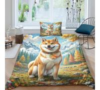 JOFHYYSIE Shiba Inu 3D Printing Duvet Cover Bedding Soft Microfibre Hidden Zipper And Pillowcase Kids Single（135x200cm）