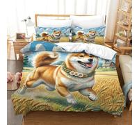 JOFHYYSIE Shiba Inu 3D Printing Duvet Cover Set Bedding Set Soft Microfibre Hidden Zipper with Matching Pillowcase Kids Single（140x200cm）