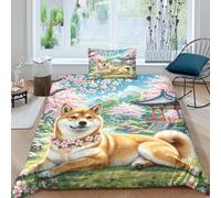 JOFHYYSIE Shiba Inu 3D Printing Duvet Covers Bedding Set Soft Microfibre Hidden Zipper And Pillowcase Kids Single（135x200cm）