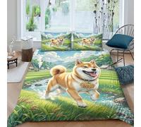 JOFHYYSIE Shiba Inu 3D Printing Qullt Cover Bedding Soft Microfibre Hidden Zipper And Pillowcase Teenagers Double（200x200cm）