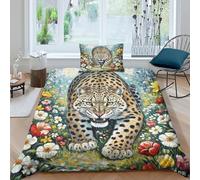 JOFHYYSIE Snow Leopard 3D Printing Duvet Cover Bedding Set Soft Microfibre Hidden Zipper And Pillowcase Chilldren Single（135x200cm）