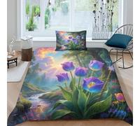 JOFHYYSIE Tulip 3D Printing Qullt Cover Bedding Set Soft Microfibre Hidden Zipper And Pillowcases Chilldren Single（135x200cm）