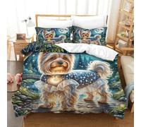 JOFHYYSIE Yorkshire Terrier 3D Printing Qullt Cover Bedding Soft Microfibre Hidden Zipper with Matching Pillowcase Teenagers Single（140x200cm）