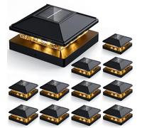 JOFIOS 12pack Post Cap Lights, 4x4 Deck Fence Solar Lights, Black, Waterproof, Modern Style, LED, Outdoor Post Lights for Vinyl/Wood Posts, Patio, Deck, Fence, Garden, Porch