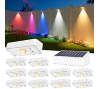 JOFIOS Solar Fence Lights Outdoor, 12 Pack, 50LM Ultra Bright, 3 Color Temperatures & RGB, IP65 Waterproof, Dusk-to-Dawn Solar Powered Fence Lights for Patio, Railing (White)