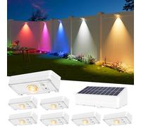 JOFIOS Solar Fence Lights Outdoor, 50LM Super Bright, 3 Color Temperatures & Vibrant RGB, IP65 Waterproof, Dusk-to-Dawn Solar Deck Lights for Fence, Patio, Railing (8 Pack, White)