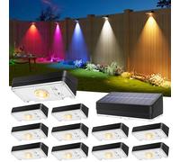 JOFIOS Solar Fence Lights Outdoor, 50LM Super Bright, 3 Color Temperatures & Vibrant RGB, IP65 Waterproof, Dusk-to-Dawn Solar Deck Lights for Fence, Patio, Railing (12Pack,Black)