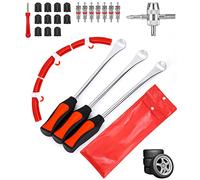 JOFLVA Tyre lever, tyre lever tool spoon, tyre mounting iron, tyre spoons, lever iron tool kits, mounting lever tool with 3 wheel rim protectors tool kit, for motorcycle/bicycle/car tyres.