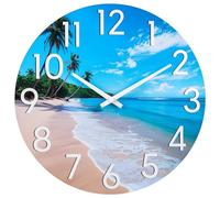 JoFomp Beach Outdoor Clocks for Patio, Large Outdoor Clocks Waterproof 12 Inch with Glass, Outdoor Wall Clocks Battery Operated, Pool Clock Outdoor Weatherproof, Outside Clock for Backyard/Garden