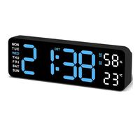JoFomp Digital Wall Clock Large Display, 9" LED Wall Clocks for Living Room Decor, Digital Clock with Temperature/DST/Auto-Dimming/Humidity/Snooze - 12/24H, Silent Digital Clocks for Seniors Kids