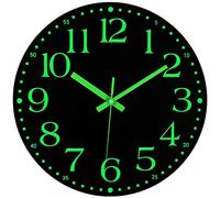 JoFomp Wooden Glow in The Dark Clock, 16 inch Silent Non-Ticking Battery Operated Clock, Energy-Absorbing Luminous Numerals and Hands, Lighted Wall Clock Decoration for Bedroom Living Room, TM30072