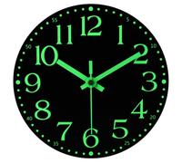 JoFomp Wooden Glow in The Dark Clock, 8 inch Silent Non-Ticking Battery Operated Clock, Energy-Absorbing Luminous Numerals and Hands, Lighted Wall Clock Decoration for Bedroom Living Room
