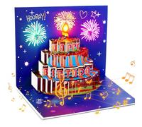 JOFONY Birthday Cards 3D Pop Up Music Fireworks Happy Birthday Cards- Birthday Cards Gift with Light and Music Happy Birthday Greeting Cards for Her（purple
