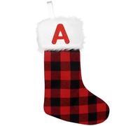 JOFONY Christmas Stockings with Letters, 20 Inch Plush Christmas Stockings Red Scotland Plaid Large Embroidered Stockings Christmas Stockings for Kids/Adult(A)