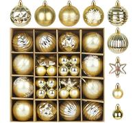 JOFONY Christmas Tree Baubles, Set of 42, Christmas Tree Baubles, Christmas Tree Decorations, Gold Ball and Star Tree Baubles for Indoor Outdoor Christmas Tree Decoration