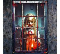 JOFONY Halloween Window Cover, Halloween Spooky Doll Window Clings White Cloth Ghost Haunted House Window Decor for Indoor Outdoor Door Cover Decoration