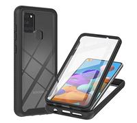 Jofun Shockproof Case for Samsung Galaxy A21S with Screen Protector, Full Body Protection 360 Transparent Integral Bumper Case for Samsung A21S - Black