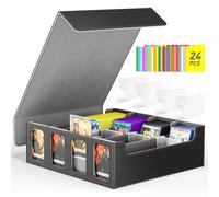 Jofuni MTG Deck Box, Quartuple Trading Card Storage Box Holds 2400+ Cards for Yugioh, MTG, TCG, Magic the Gathering Commander Cards, Playing Card Case PU Leather Magnetic Closure, Grey