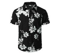 JOGAL Big Boy's Summer Floral Casual Button Down Short Sleeve Beach Hawaiian Shirt 12 Black White