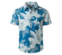 JOGAL Big Boy's Summer Floral Casual Button Down Short Sleeve Beach Hawaiian Shirt 12 Blue White