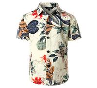 JOGAL Big Boy's Summer Floral Casual Button Down Short Sleeve Beach Hawaiian Shirt 8 White EU-C100