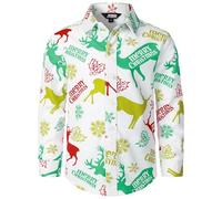 JOGAL Boys Christmas Santa Claus Party Long Sleeve Button Down Shirts Kids Print Cotton Shirt SantaCow 13-14 Years White Green