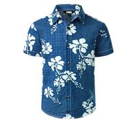 JOGAL Boys Floral Hawaiian Shirt Short Sleeve Casual Button Down Shirts | Cotton Blend, Breathable, Button up, Size 6-14, Regular Fit, for Beach Tropical Luau Aloha