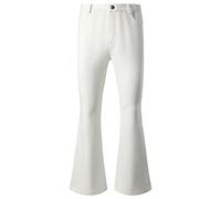 JOGAL Mens 70s Disco Outfits Bell Bottom Pants Slim Fit Retro Flared Trousers White X-Large