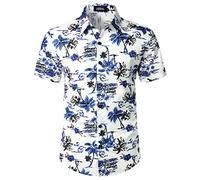 JOGAL Mens Flowers Hawaiian Shirts Short Sleeve Casual Button Down Beach Shirt White CocoFlower Small