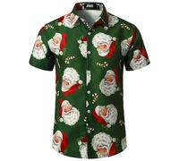 JOGAL Mens Fun Hawaiian Christmas Santa Claus Print Shirts Short Sleeve Casual Button Down Shirts GreenSanta Small