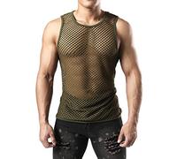 JOGAL Men's Mesh Fishnet Fitted Muscle Top T Shirts ArmyGreen XX-Large
