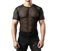 JOGAL Men's Mesh Fishnet Short Sleeve Muscle Top Medium WG02 Black