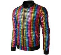 JOGAL Men's Metallic Sequins Gold Bomber Jacket 70s Disco Party Costume XX-Large Multicolor