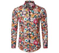 JOGAL Mens Regular fit Floral Dress Shirt Long Sleeve Printed Casual Button Down Shirts Black Daisy XX-Large