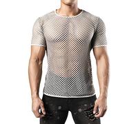 JOGAL Men's Short Sleeve Mesh Fishnet Fitted Muscle Top Grey XX-Large