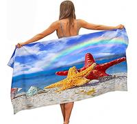 JOGAMA 3D Beach Starfish Microfibre Beach Towel Extra Large 200x200 cm, Rainbow Lightweight Beach Towels for Adults, Super Absorbent, Quick Dry, Sand Free, for Swimming, Travel or Bath