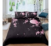 JOGAMA 3D Japanese Cherry Blossoms King Size Duvet Cover Set, Black Bedding Sets, Soft Microfibre Japanese Cherry Blossoms Quilt Cover 230x220 cm and 2 Pillowcases 50x75 cm