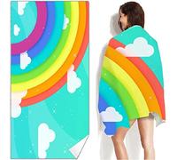 JOGAMA 3D Rainbow Microfibre Beach Towel Extra Large 150x200 cm, White Clouds Lightweight Beach Towels for Adults, Super Absorbent, Quick Dry, Sand Free, for Swimming, Travel or Bath