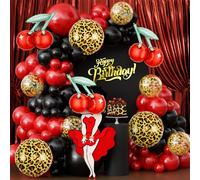 JOGAMS 165Pcs Betty Party Decorations,Cheetah Print Red and Black Party Decorations with Gold Confetti Cherry Cheetah Print Balloons for Bachelorette Birthday Baby Shower Vintage Retro Party