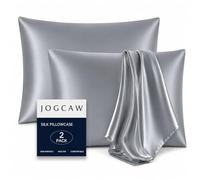 Jogcaw 2 Pack 100％ Silk Pillowcase for Hair and Skin, Soft Breathable Smooth Cooling Mulberry Silk Pillow Case Set of 2, Both Sides Grade 6A Silk Pillow Covers with Hidden Zipper (Gray, Standard)