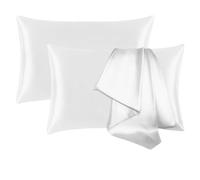 Jogcaw 2 Pack 100％ Silk Pillowcase for Hair and Skin, Soft Breathable Smooth Cooling Mulberry Silk Pillow Case Set of 2, Both Sides Grade 6A Silk Pillow Covers with Hidden Zipper (White, Standard)