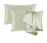 Jogcaw 2 Pack 100％ Silk Pillowcase for Hair and Skin, Soft Breathable Smooth Cooling Mulberry Silk Pillow Case Set of 2, Both Sides Grade 6A Silk Pillow Covers with Hidden Zipper (Sage Green, Queen)