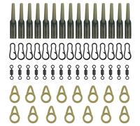 JOGFFDE 60pcs Carp Fishing Running Rig Kit Carp Fishing Accessories with Angled Rig Rubber Sleeves Rolling Swivels Run Rings Quick Change Fast Link Carp Fishing Terminal Tackle
