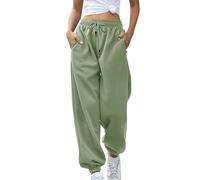 Jogger Sweatpants for Women Drawstring Workout Pants with Pockets Solid Color Cuffed Trousers High Waisted Elastic Tracksuit Bottoms Baggy Jogging Joggers Casual Lounge Active Sweatpant Army Green