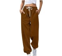 Jogger Sweatpants for Women Drawstring Workout Pants with Pockets Solid Color Cuffed Trousers High Waisted Elastic Tracksuit Bottoms Baggy Jogging Joggers Casual Lounge Active Sweatpant Coffee
