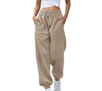 Jogger Sweatpants for Women Drawstring Workout Pants with Pockets Solid Color Cuffed Trousers High Waisted Elastic Tracksuit Bottoms Baggy Jogging Joggers Casual Lounge Active Sweatpant Khaki