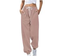 Jogger Sweatpants for Women Drawstring Workout Pants with Pockets Solid Color Cuffed Trousers High Waisted Elastic Tracksuit Bottoms Baggy Jogging Joggers Casual Lounge Active Sweatpant Light Khaki