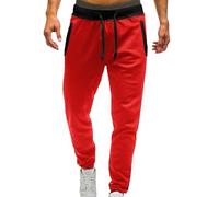 Joggers for Men UK Casual Jogging Sports Fitness Running Pants Men's Mid Waisted Solid Color Pants Elastic Drawstring with Pockets Discounted Items for Sale Red