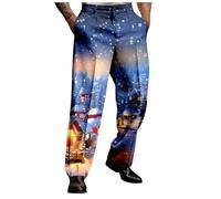 Joggers for Men Uk - Male Merry Christmas Day Suit Trousers Holiday Printed Casual Novel Button Pants (Blue, XXL)